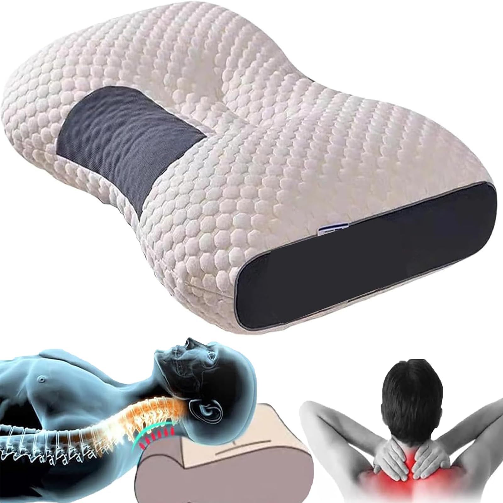 2PC Cervical Breathable Fabric Ergonomic Pillow Contour Orthopedic Neck Traction Pillow for Shoulder Neck Pain Relief Side Sleeper,Cervical Neck Support Massage Pillows Lifting Non Collapsing Breathable