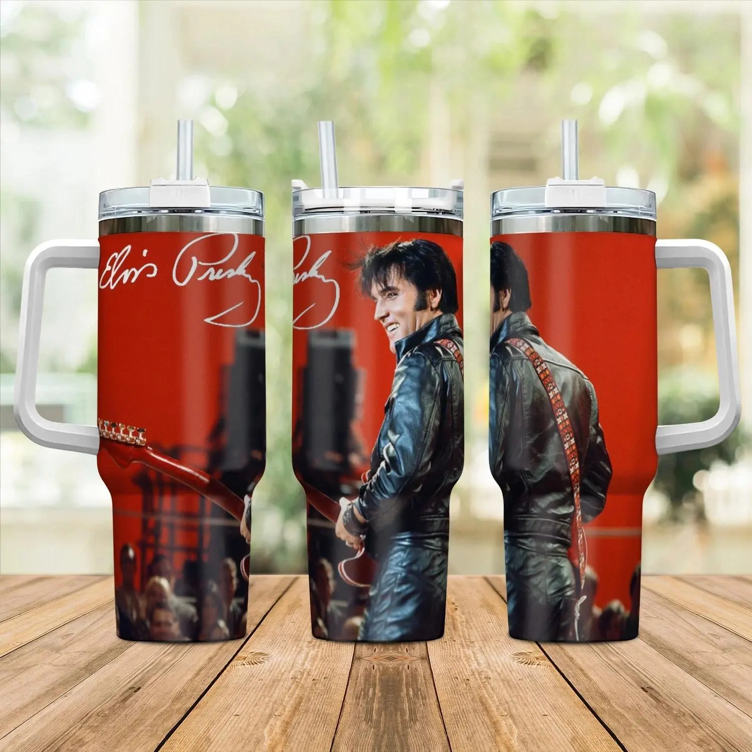 Elvis Presley 40oz Insulated Tumbler With Handle, Gift Of Gratitude For Fan The King Of Rock And Roll, Retro Rock Music Tumbler, Vintage Psychedelic Music Fan Cup, Rock Legend Artwork Stainless Steel Tumbler, Musician Fan Drinkware, Flasks Viral Gift 2026