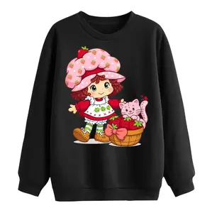 Cute Strawberry Girl Sweatshirt, Kawaii Cartoon Crewneck, Pink Cat Strawberry Graphic Shirt, Vintage Cute Aesthetic Sweater, Retro Kawaii Outfit