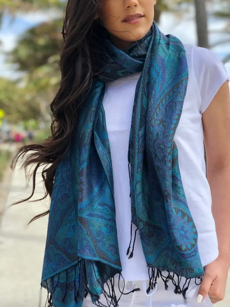 Modal Silk Jamawar Shawl: Kashmir Inspired Scarf, Wedding Wrap