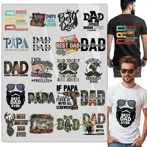 20 Sheets Father's Day Iron on Transfers DTF Transfers Ready to Press best Papa Iron on Decals for T-Shirts Dad Heat Transfer Vinyl Iron on Decals for DIY Patches Decals