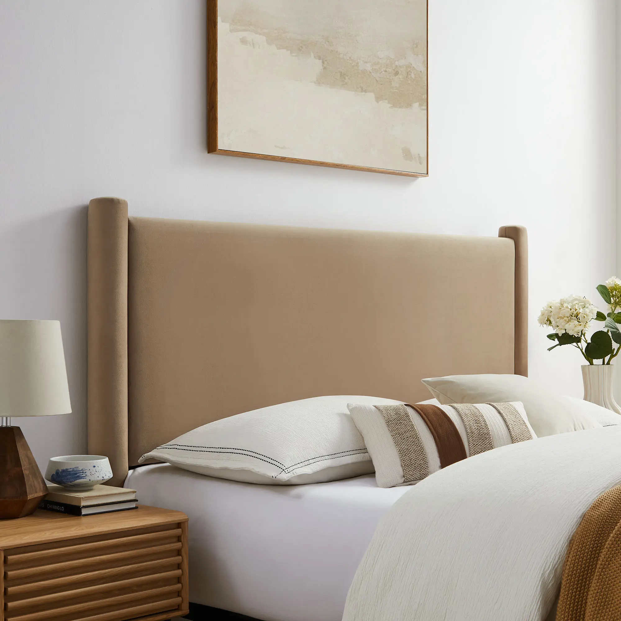 Rael Performance Velvet Full Headboard in Taupe