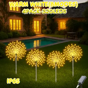Solar Firework Light Outdoor Waterproof, 4 Pack 320LED Solar Powered Garden Sparkler Lights, 8 Modes Solar Landscape Lighting for Yard Pathway Patio Decor