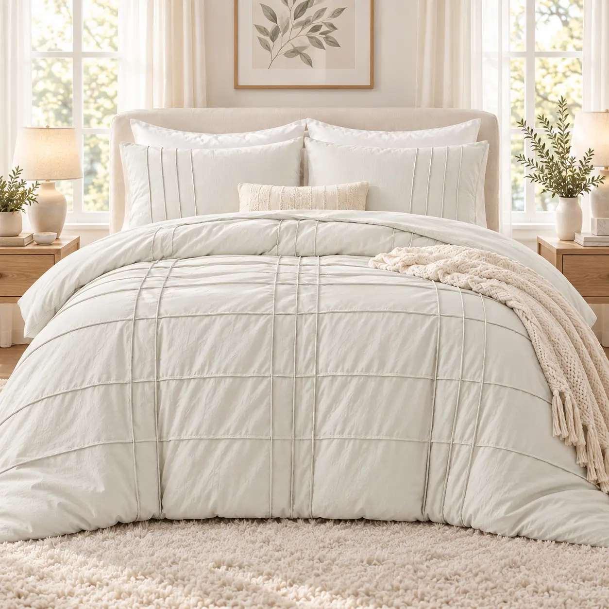 Soft Washed Pleated Bedding Sets with Pintuck Pleated Design, Comforter Set, Extra Softness Premium Microfiber Filling, All Season Lightweight,back to school,back to school shopping,home decor,sohochic