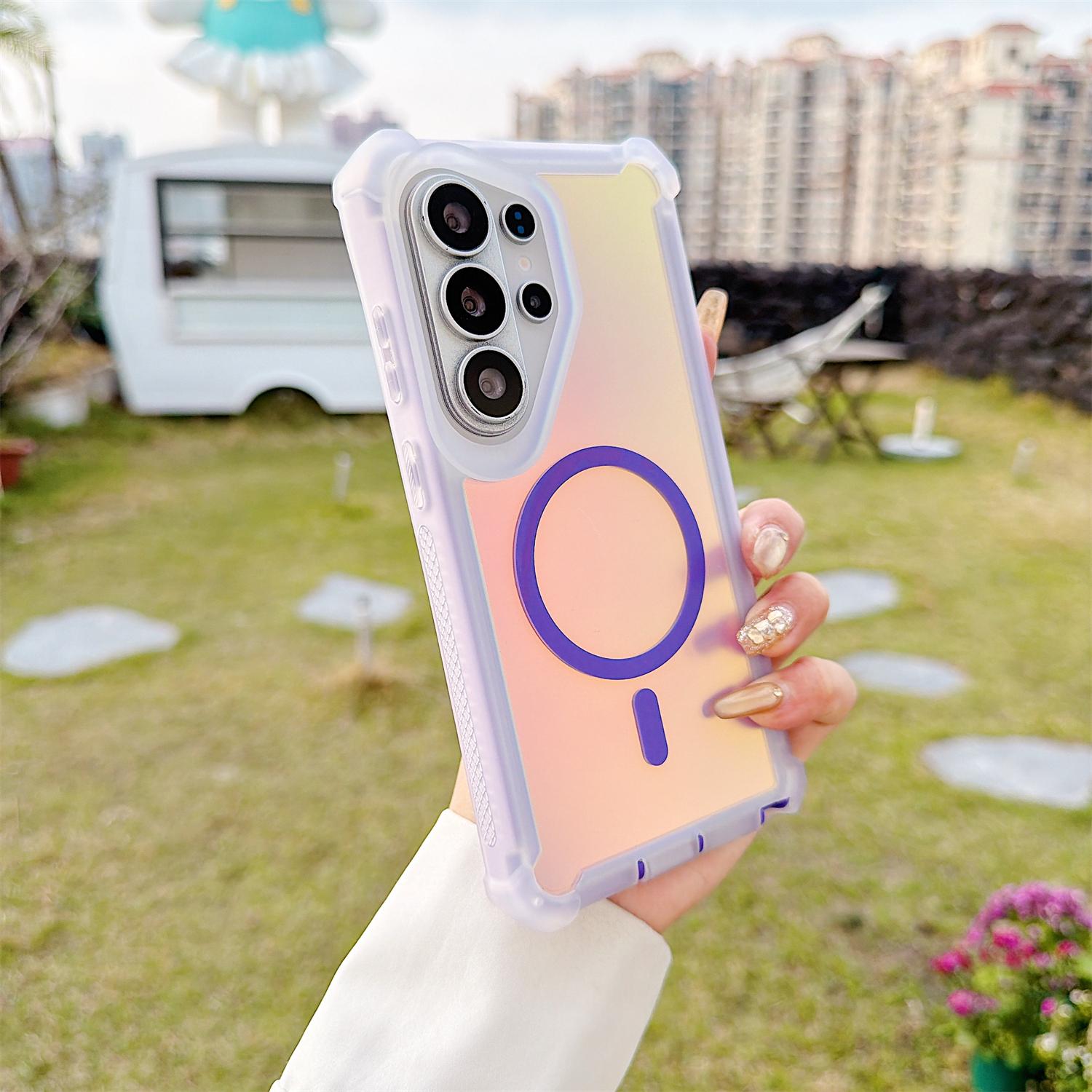 Iridescent Laser Armor Case For Samsung Galaxy S25 S24 S23 S22 ULTRA [Compatible with MagSafe] Wireless Charging Dual Layer Protection Cover