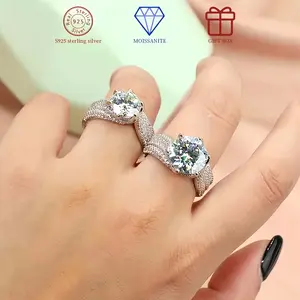 Women's 925 Sterling Silver Solitaire Ring - 1 Piece, 9g, 3ct/5ct Precision-Plated Luxury Moissanite, Diamond-Embellished Engagement Accessory for Marriage Gifts, Rings For Women
