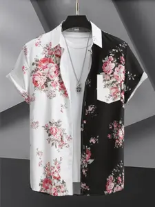 Cross-border foreign trade fashion and Casual leisure trend men's contrasting color Floral printed Collared shirt Casual Button Front
