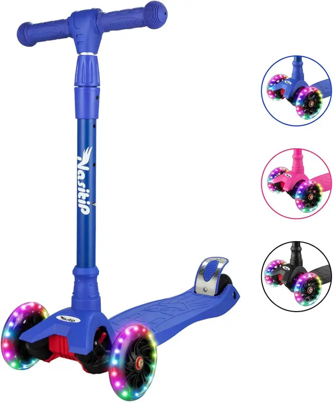 AEBC-9 Bearing Kick Scooter for Kids Age 3-5 Adjustable Height 4 Wheels Light Up Fun Outdoor Activities for Boys & Girls Father's Day Gifts Trike