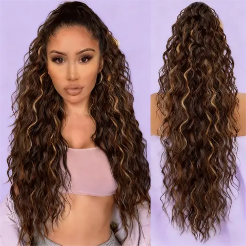 Women's 30-Inch Black Synthetic Curly Wave Ponytail Extension Hairpiece with Claw Clip, Soft Natural Look, Chic Vibe, Ponytail Hairstyles Accessory for Adults, Daily Wear