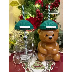Glass Bear Cup, Holiday Edition Tumbler, Authentic Sold Out Collectible, Hard To Find Rare Drinkware