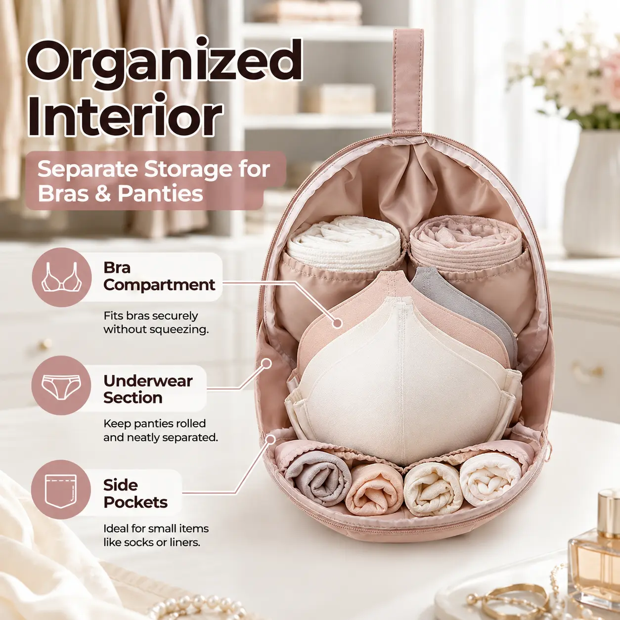 3-in-1 Lingerie Travel Organizers - 2-Piece Zipper Travel Containers, Multi-Compartment Easy to Open Storage Boxes, Compact for Bras/Socks, Socks Stay Sorted Intimate Apparel Holder for Home/Luggage, Compact Reusable Storage Boxes
