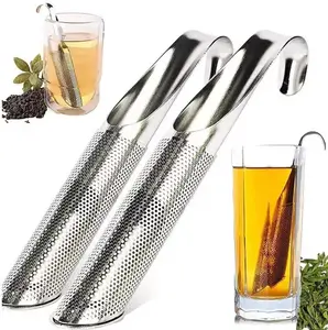 2pcs Portable Home Tea Accessories Filter Stainless Steel Tea Maker Piping Design Tea Spoon Brewer Long Handle Metal Creative Cup