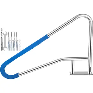 【fathersdaygift】VEVOR Pool Rail 55x32 Pool Railing 304 Stainless Steel 250LBS Load Capacity Silver Rustproof Pool Handrail Humanized Swimming Pool Handrail with Blue Grip Cover & M8 Drill Bit & Self-Taping Screws