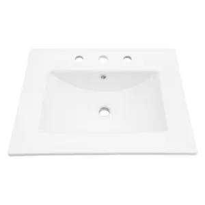 Sarlai 24 x 18 White Ceramic Bathroom Sink Three Hole Drop In Bathroom Sink Ceramic Bathroom Vanity Top Mount Sink Basin