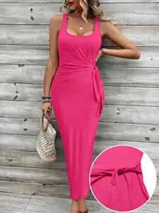 Women's Casual Slim-Fitting Long Sleeveless Dress, Casual Bodycon Dress, Simple Style Minimalist Soft Fitted Dress, Comfortable Daily Wear, Everyday Perfect for Spring & Fall