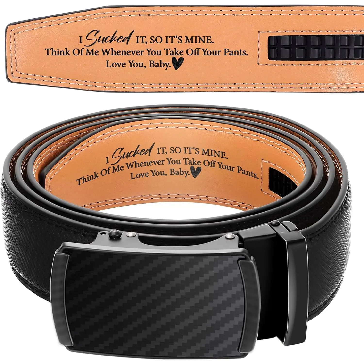 Mens Belt Personalized Engraved I Sucked It So Its Mine Mens Belt Leather Slide Ratchet for Husband Wedding Gift