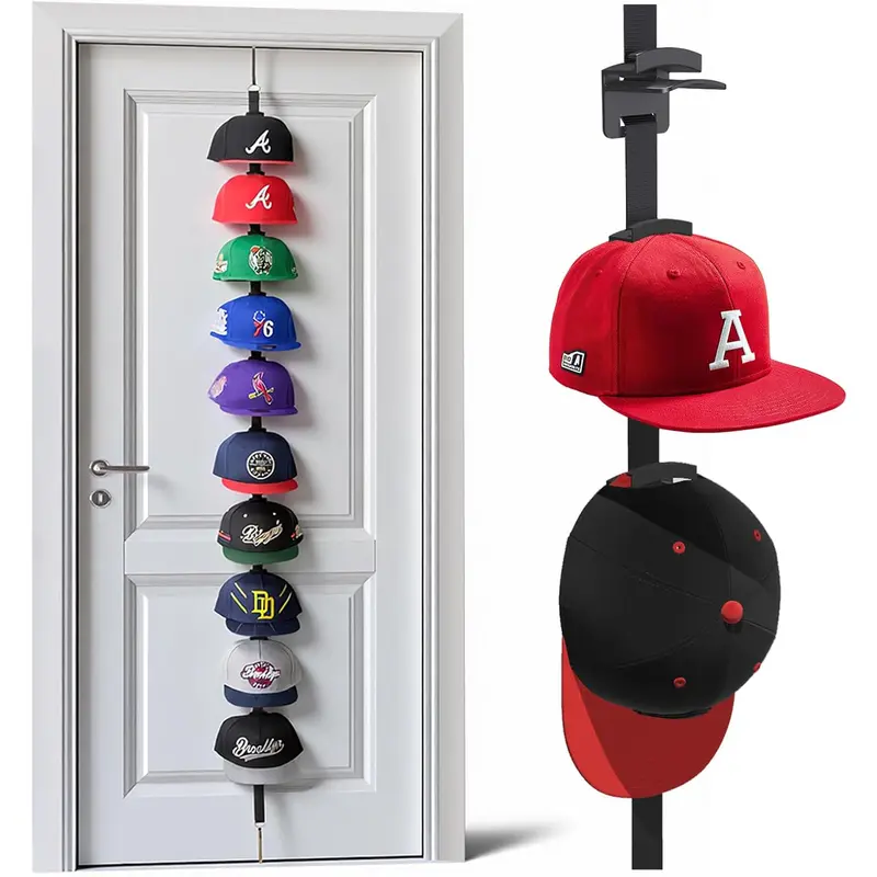 Hat Rack for Door - Two-Way Hanging Caps with Display Hooks, Adjustable Hooks and Hanger, Hat Organizer for Baseball Caps, Over the Door Hat Storage Organizer for Bedroom, Entrance or Garage Doors