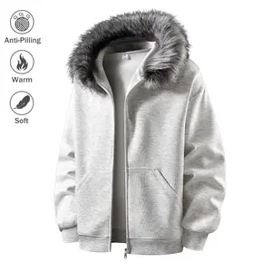 1 Piece Men's Fashion Fur Collar Hooded Cardigan Sweatshirt, Spring Autumn Winter Long Sleeve Large Pocket Men's Casual Jacket, Suitable For Daily Wear