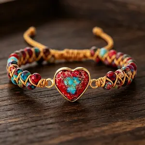 Dual Layer Braided Bracelet With Lovely Heart Pendant Sweet Matching Couple Friendship Wristband Daily Stylish Wear Jewelry Ornaments