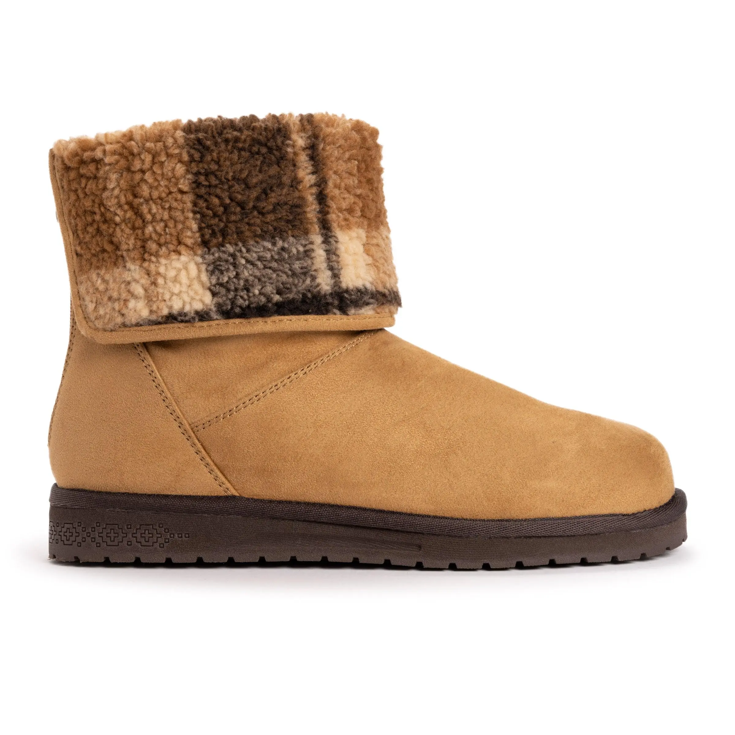 Muk Luks Women's Clover Mid-Calf Boots - Faux Shearling Lining, Zip Closure, Plaid Cuff, Versatile Stylish Design, Casual Everyday Footwear