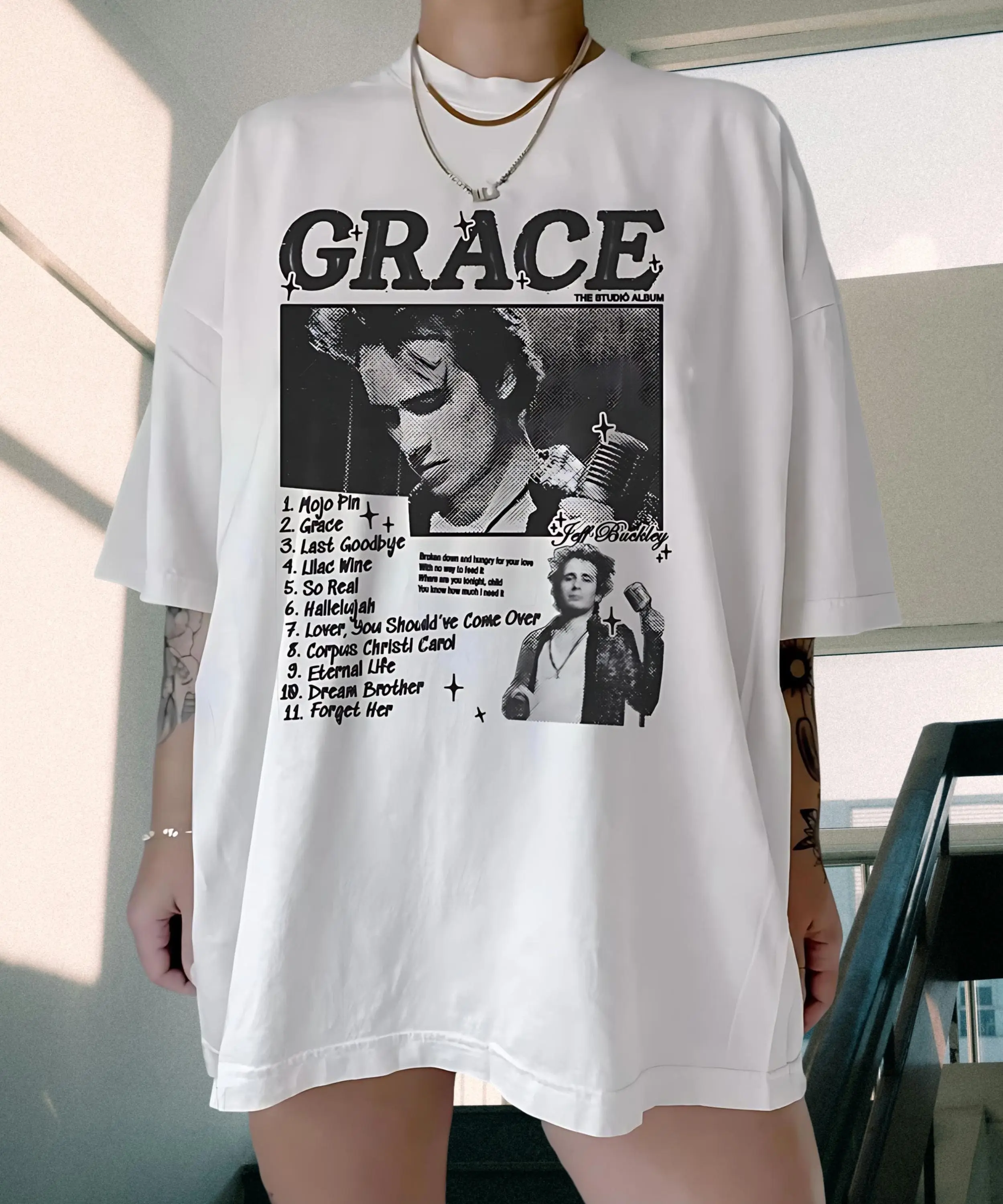 Men's Classic Fit Shortsleeve Round Neck T-Shirt - 100% Cotton, Jeff Buckley 1995 Mystery White Boy Tour Graphic Print, Preppy Music Tee for Fans, Jeff Buckley Fans, True Size, Tear-Away Label, All Season, Basic Preppy, Cute, Runs True To Size, Unisex
