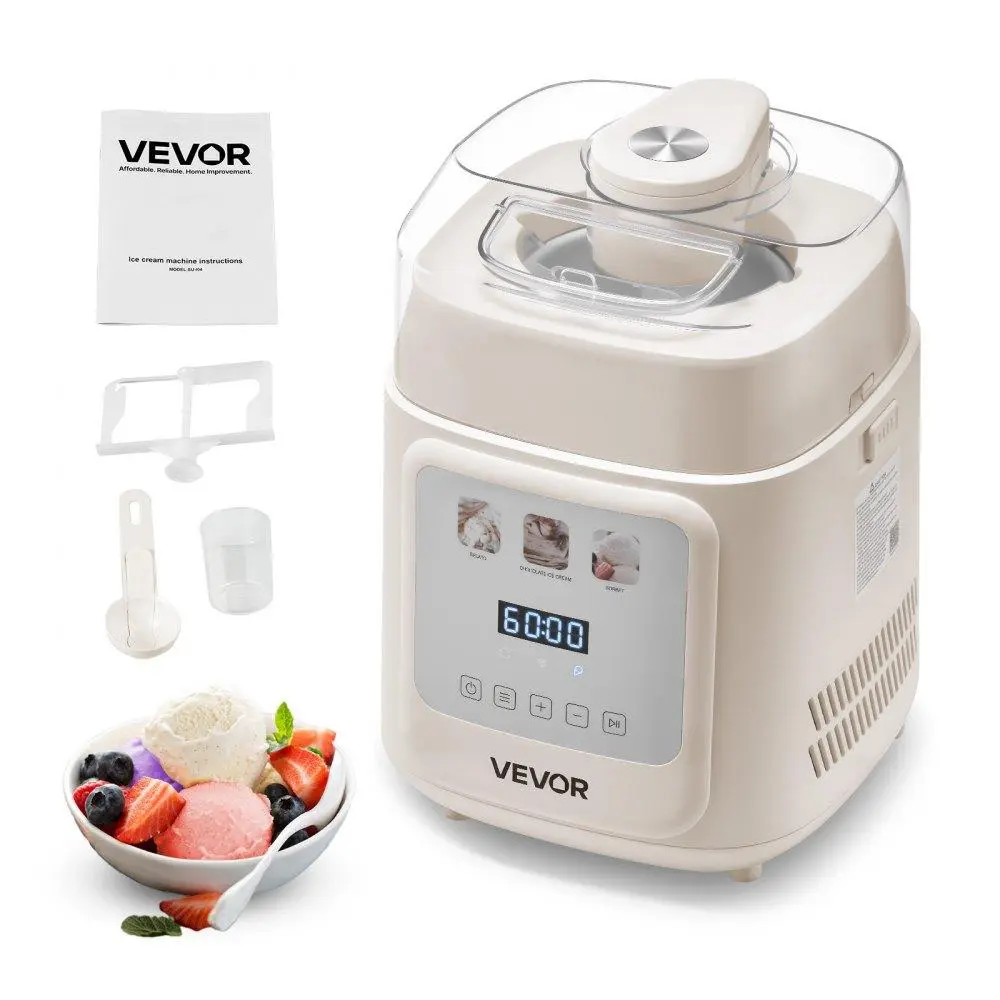 【Back to School Ready】VEVOR Upright Fully Automatic Compressor Countertop Soft Serve Ice Cream Machine, 1 Qt Size No Pre-freezing Model for Gelato, DIY Ice Cream, 4 Flavor Modes for Home Users