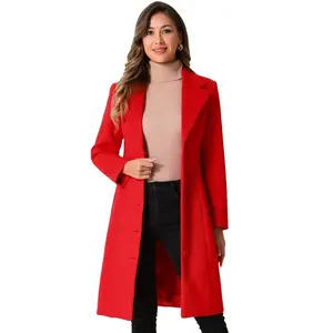 INSPIRE CHIC Women's Notched Lapel Single Breasted Outwear Work Long Winter Coat Red X-Small