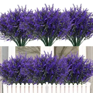 16 Bundles of Outdoor Artificial Flowers, Plastic Faux Flowers, UV Resistant Plastic Fake Lavender, Perfect for Hanging Baskets, Pots, Gardens, Home Decor