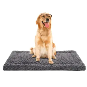 Washable Dog Bed Mat Reversible Dog Crate Pad Soft Fluffy Pet Kennel Beds Dog Sleeping Mattress for Large Jumbo Medium Small Dogs,48*30 , Gray