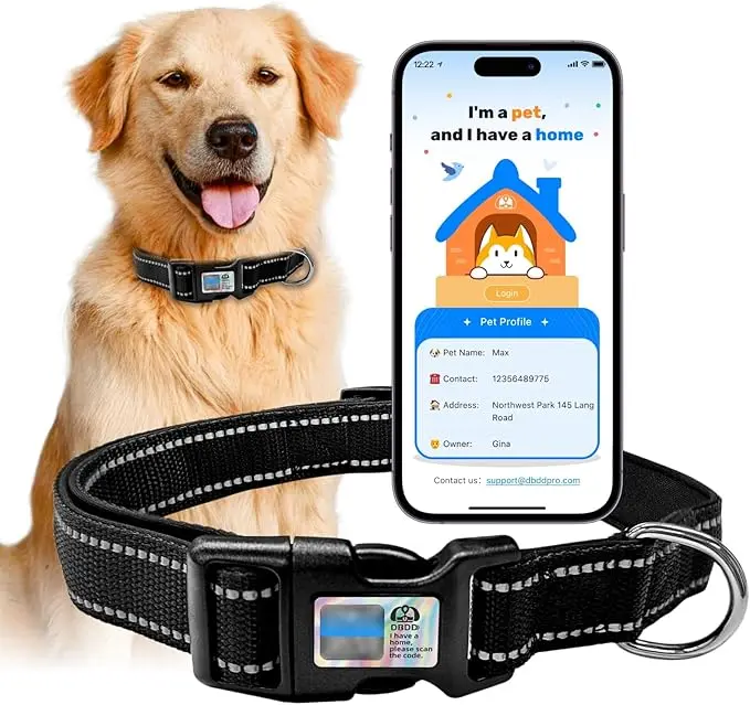 DBDD Reflective Dog Collar for Medium & Large Dogs – Anti-Lost ID Tag, 360° Reflective Visibility for Night Safety – Adjustable, Comfortable & Durable – Breathable, Lightweight Design
