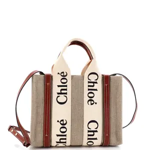 Pre-owned Chloé Canvas Plain, Leather Tote Bags REBAG Chloe Woody Convertible Tote Canvas with Leather Small by Rebag