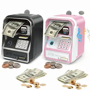 Electronic ATM Piggy Bank for Boys & Adults with Fingerprint & Password Code Lock, Auto Grab Bill Slot. Large Capacity Coin Bank for All US Coins.