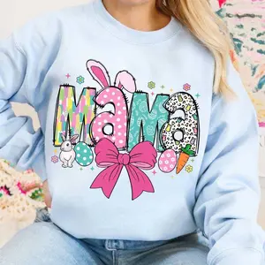 Coquette Easter Mama Bundle Sweatshirt, Easter Crewneck, Mama Easter Sweater, Bunny Mom Crewneck, Gift For Her
