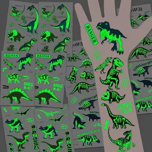 10 Pack Glow-In-The-Dark Dinosaur Tattoos, Waterproof Jurassic Rex Pterosaur Triceratops Armadillo Designs, Party Favors Gift Bag Decorations