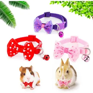 3 Pcs Adjustable Rabbit Collars with Bell, Cute Bow-Knot Collar for Guinea Pig, Small Animal Exercise Interaction Accessories (Colors May Vary)