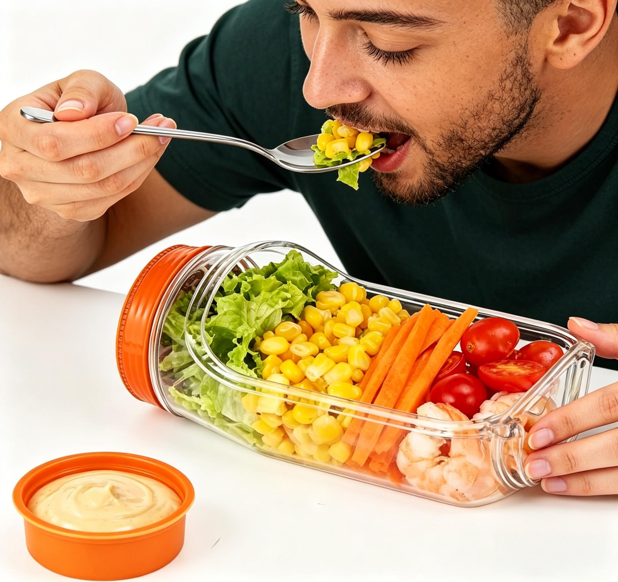 Salad Bottle Jar Side Open | Salad Jar Built-in 2.5 oz Dressing Container with Cover | Upgraded Leak-proof Portable Pod Jar | Microwave, Dishwasher & Freezer Safe, Reusable,Suitable for office workers