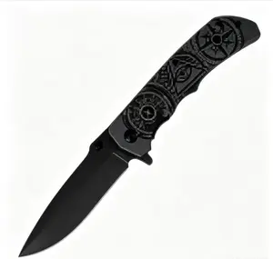 Trendy Black Engraved Tactical Folding Knife
