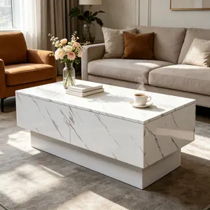 Extendable Coffee Table with Sliding Tabletop and Hidden Storage for Living Room