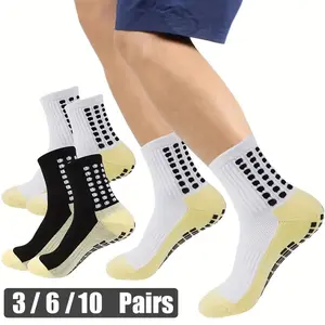 Anti-slip Grip Athletic Socks - Breathable Cushioned, Moisture-Wicking Crew Socks for Football Outdoor Training Sports  Fitness