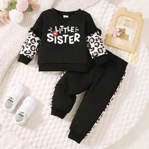 Baby Girls Sweatshirt and Jogger Set Letter Print Leopard Splice Outfits Set From 6M-3Y,Ready Stock 132408008