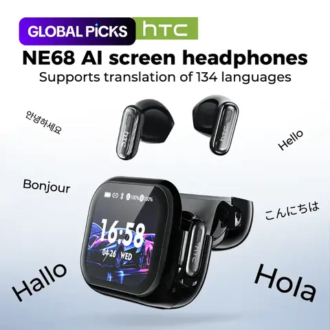 HTC NE68 Wireless Bluetooth 6.0 Earphones with Translation App and LED Touch Screen, LED Display Earbuds, Ideal for Learning, Work and Travel #GLOBAL PICKS
