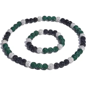 Baseball Necklace 18in Baseball Chain and Bracelet Set Beaded Necklace for Men Women Bling Rhinestone Drip