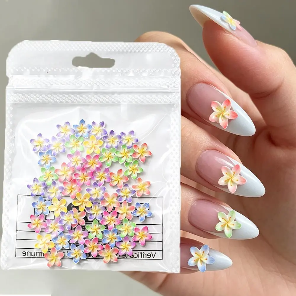 50Pc 3D Gradient Plumeria Flower Nail Charms Mix-Colors Frangipani Nails Art Decoration Summer Tropical Beach Manicure Accessory