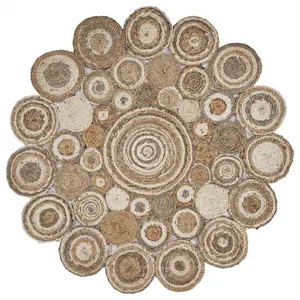 212 MAIN 90x90 in. Handwoven Hand Braided Natural Jute Area Rug - Multitonal Intricate Circle Design, Global Flair, Indoor Use, Handmade Multitonal Rug