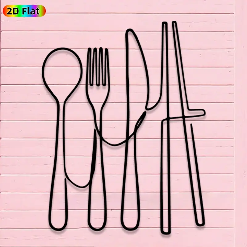 1pc Minimalist Spoon, Fork, Knife and Chopsticks Metal Wall Art, Minimalist Spoon, Fork, Knife and Chopsticks Statue Mural, Iron Craft, Perfect for Kitchen, Dining Room, Restaurant Decor,  Housewarming Decor, Ideal Gift for Food Enthusiasts