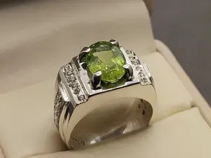 Natural 5 Carat Eye Clean Fresh Green Kohistani Peridot Sterling Silver 925 Handmade Men's Elegant Ring