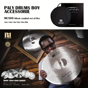 PD Drum Mute Cymbals 5-piece Set, High Quality, Cymbals, Factory Wholesale, Suitable For Various Traditional Drums, Silver Color, Includes A Cymbal Bag.