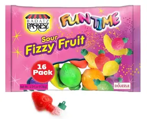 DOUzzle Fruit Shaped Sour Fizzy Candy Powder, Retro 80s 90s Novelty Candies (16 Count - 1 Pack) Individually Wrapped, Party Favor - Kosher Parve