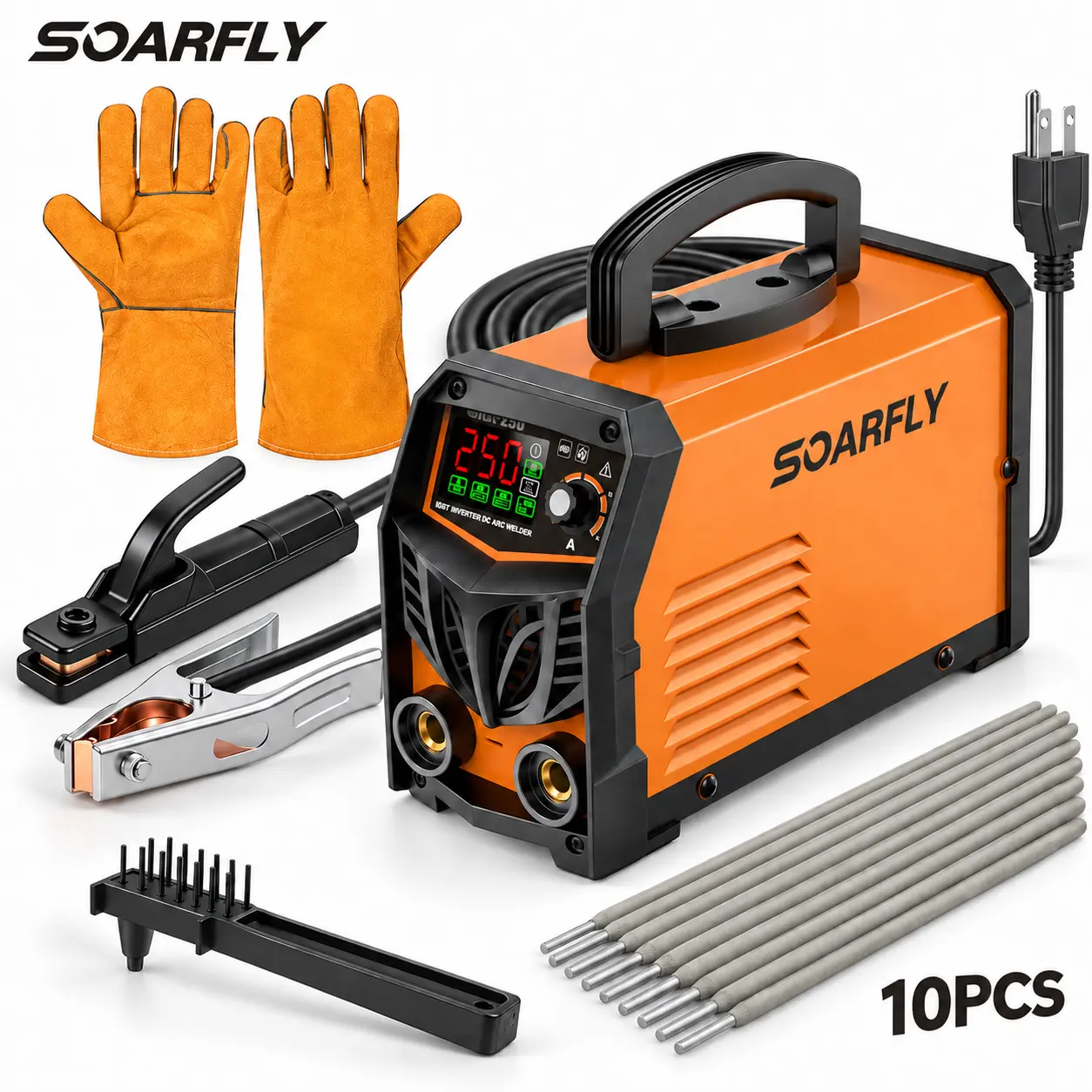 SOARFLY Portable IGBT Inverter Welder - 250A Output, Dual 110V/220V Voltage, MMA Stick & Lift TIG, Digital Display, Full Kit for Auto Repair, Metal Surfaces, DIY Users