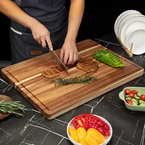 20x15 Inch Extra Large Cutting Board, Thick Wood Chopping Board for Kitchen - Natural Wood Serving Tray for Meat, Vegetables, Cheese, Countertop Protector with Juice Groove & Handles